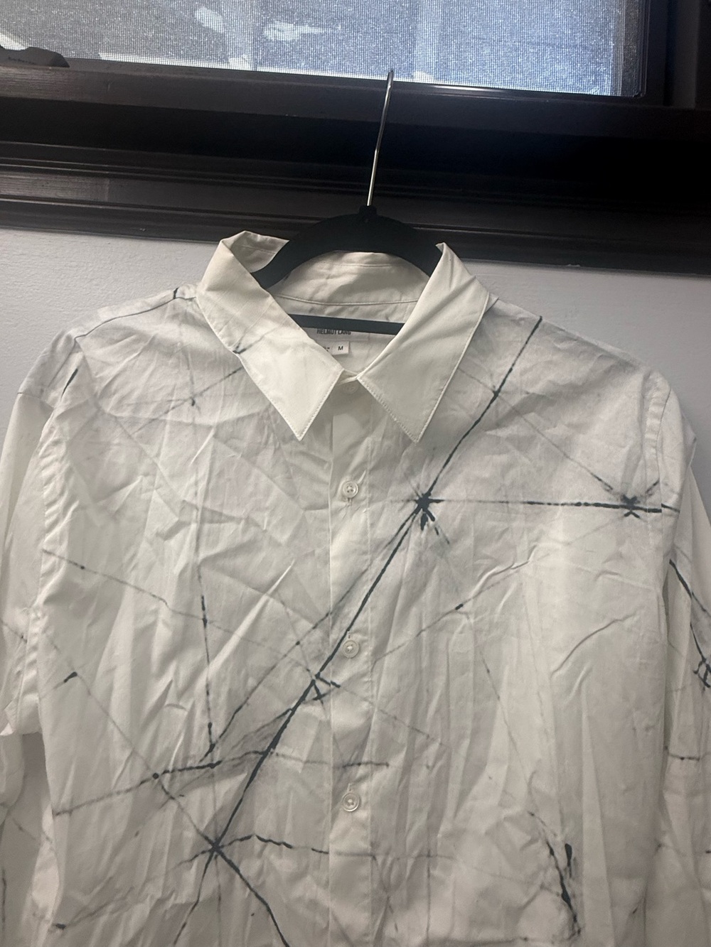 HELMUT LANG MENS LONG SLEEVE LAPEL DRESS SHIRT, SIZE MEDIUM, WHITE/BLACK - Picture 4 of 12